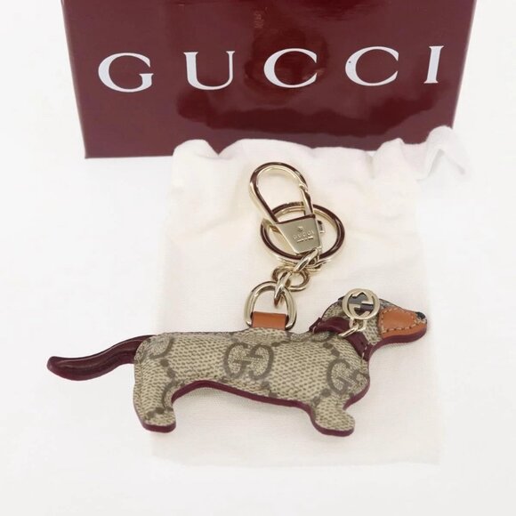 GUCCI Dog Shape Bag Charm GG Supreme PVC Beige Auth 143370 - Picture 8 of 8